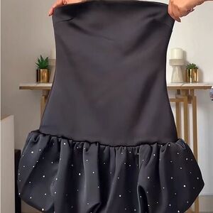 Elegant Black Strapless Dress with Polka Dots